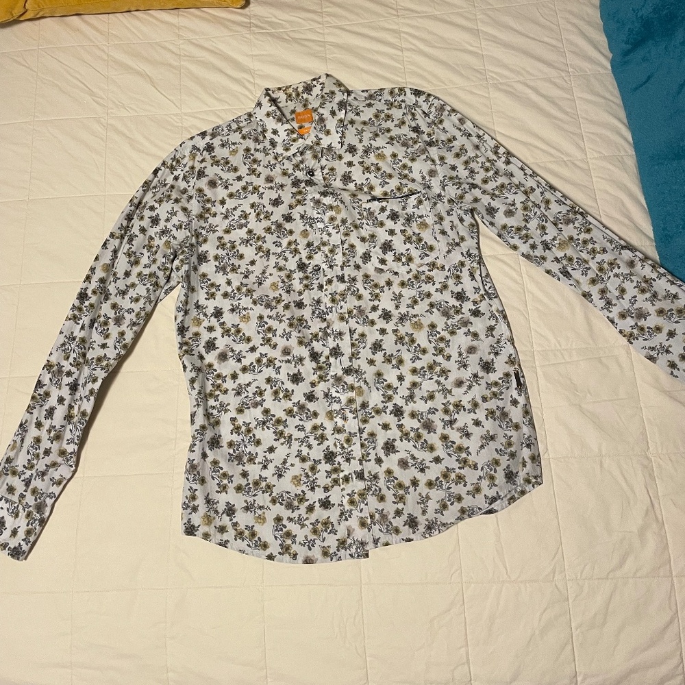 Hugo Boss Mens Floral Print Long Sleeve Shirt Slim Fit Size L